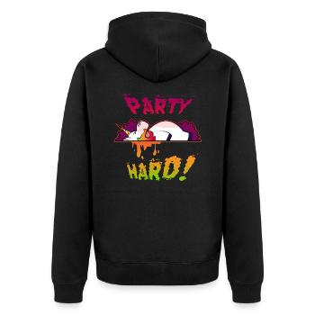 Party Hard Einhorn - Unisex Premium Bio Zip Hoodie - Schwarz - Hinten - Nico (187cm)