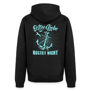Ostsee Liebe - Unisex Premium Bio Zip Hoodie - Schwarz - Hinten - Nico (187cm)