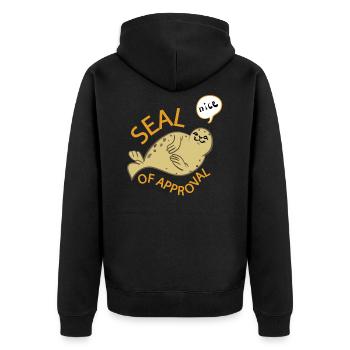 Prüfsiegel - Unisex Premium Bio Zip Hoodie - Schwarz - Hinten - Nico (187cm)