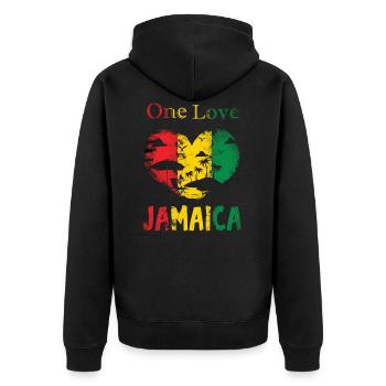Jamaica One Love - Unisex Premium Bio Zip Hoodie - Schwarz - Hinten - Nico (187cm)