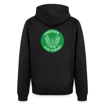 Freibier for Future - Fridays for Future Parodie - Unisex Premium Bio Zip Hoodie - Schwarz - Hinten - Nico (187cm)