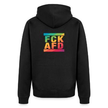 Die Welt ist bunt & soll es auch bleiben: FCK AFD! - Unisex Premium Bio Zip Hoodie - Schwarz - Hinten - Nico (187cm)