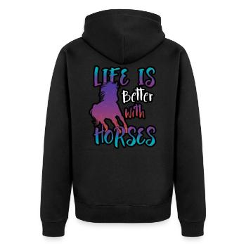 With horses, it's better to live - Unisex Premium Organic Zip Hoodie - black - Back - Nico (187cm)