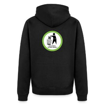 Gegen Nazis - FCK NZS - Halte deine Umwelt Sauber - Unisex Premium Bio Zip Hoodie - Schwarz - Hinten - Nico (187cm)