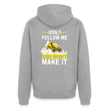 Geländewagen - Unisex Premium Bio Zip Hoodie - Grau meliert - Hinten - Nico (187cm)