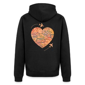 Reisender - Unisex Premium Bio Zip Hoodie - Schwarz - Hinten - Nico (187cm)