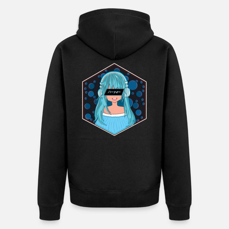 Anime Mädchen - Unisex Premium Bio Zip Hoodie - Schwarz