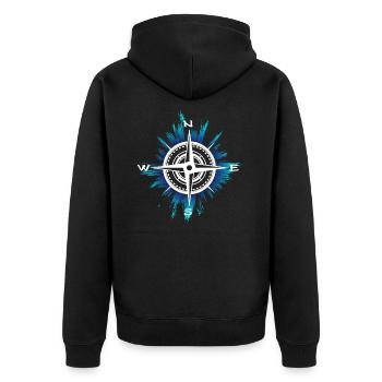Kompass Entdecker Reise - Unisex Premium Bio Zip Hoodie - Schwarz - Hinten - Nico (187cm)