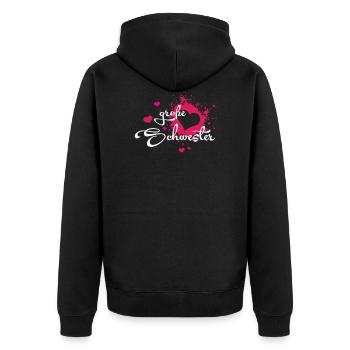 Große Schwester - Herzchen - Unisex Premium Bio Zip Hoodie - Schwarz - Hinten - Nico (187cm)