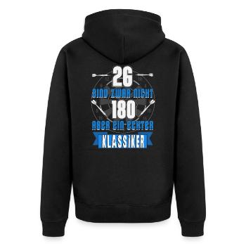 Dart 26 Sind Nicht 180 - Unisex Premium Bio Zip Hoodie - Schwarz - Hinten - Nico (187cm)