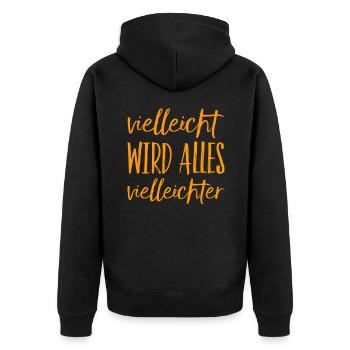 vielleicht wird alles vielleichter - Unisex Premium Bio Zip Hoodie - Schwarz - Hinten - Nico (187cm)