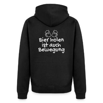 Bier holen ist auch Bewegung - Unisex Premium Bio Zip Hoodie - Schwarz - Hinten - Nico (187cm)