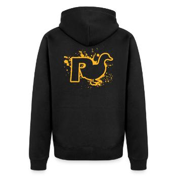 Rente Ente - Unisex Premium Bio Zip Hoodie - Schwarz - Hinten - Nico (187cm)