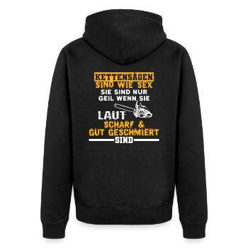 Kettensägen Sind Wie Sex - Unisex Premium Bio Zip Hoodie - Schwarz - Hinten - Nico (187cm)
