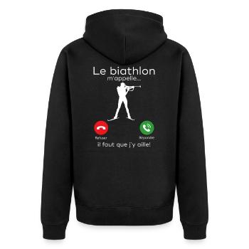 biathlon calls me - Unisex Premium Organic Zip Hoodie - black - Back - Nico (187cm)