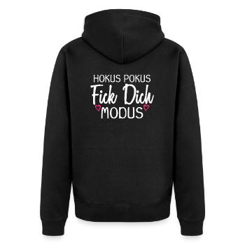 Hokus Pokus Fick dich Modus - Unisex Premium Bio Zip Hoodie - Schwarz - Hinten - Nico (187cm)