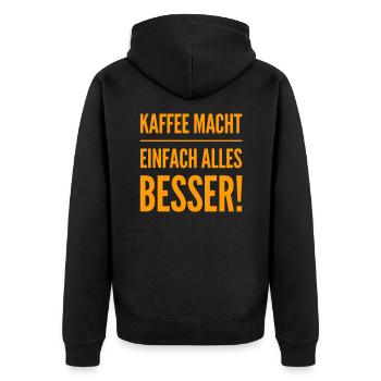 ich liebe Kaffee über alles - Unisex Premium Bio Zip Hoodie - Schwarz - Hinten - Nico (187cm)