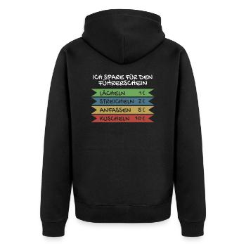 Ich spare für den Führerschein - Unisex Premium Bio Zip Hoodie - Schwarz - Hinten - Nico (187cm)