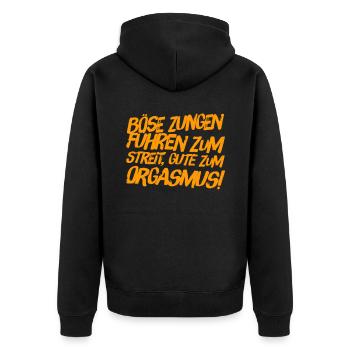 böse Zungen - Unisex Premium Bio Zip Hoodie - Schwarz - Hinten - Nico (187cm)