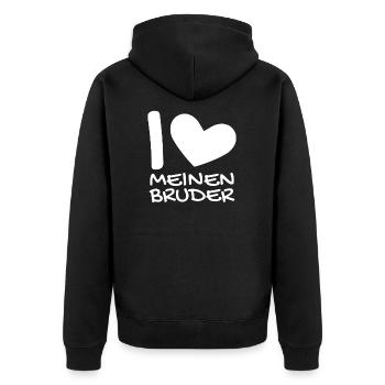 Ich liebe meinen Bruder - Unisex Premium Bio Zip Hoodie - Schwarz - Hinten - Nico (187cm)