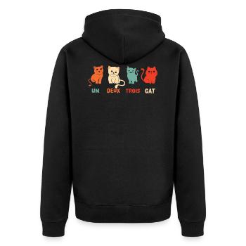 Un Deux Trois Cat - Unisex Premium Organic Zip Hoodie - black - Back - Nico (187cm)