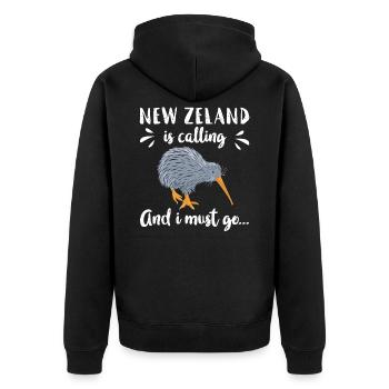 Neuseeland Kiwi - Unisex Premium Bio Zip Hoodie - Schwarz - Hinten - Nico (187cm)