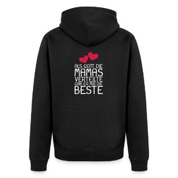Als Gott die Mamas verteilte gab er mir die Beste - Unisex Premium Bio Zip Hoodie - Schwarz - Hinten - Nico (187cm)