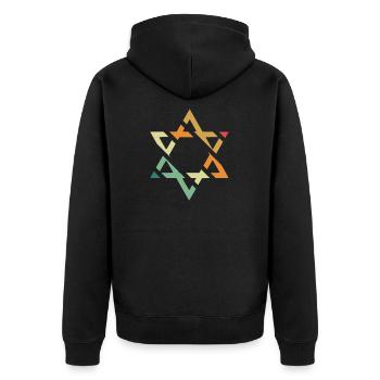 Davidstern - Unisex Premium Bio Zip Hoodie - Schwarz - Hinten - Nico (187cm)