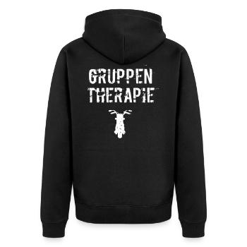 Gruppen Therapie Motorrad - Unisex Premium Bio Zip Hoodie - Schwarz - Hinten - Nico (187cm)