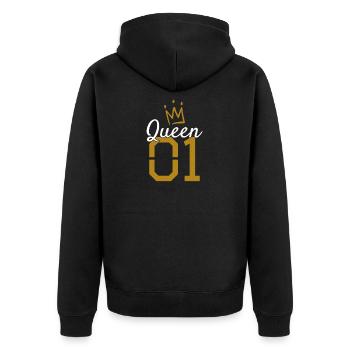 Queen 01 Krone Königin Gold - Unisex Premium Bio Zip Hoodie - Schwarz - Hinten - Nico (187cm)