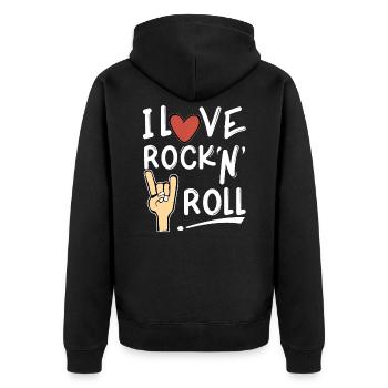 J'adore le rock n roll - Veste à capuche bio Premium Unisexe - noir - Dos - Nico (187cm)