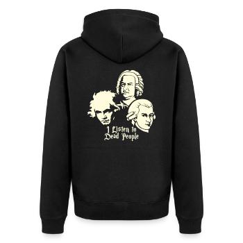 Ich Höre Tote Menschen Beethoven Bach Mozart - Unisex Premium Bio Zip Hoodie - Schwarz - Hinten - Nico (187cm)