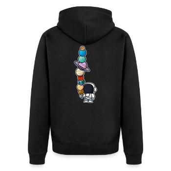 Astronaut Eis Essen Planeten - Unisex Premium Bio Zip Hoodie - Schwarz - Hinten - Nico (187cm)