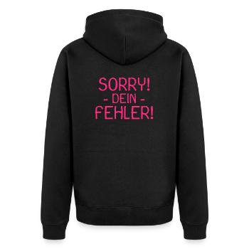 Sorry dein Fehler Spruch - Unisex Premium Bio Zip Hoodie - Schwarz - Hinten - Nico (187cm)