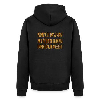 Wortspiel - Unisex Premium Bio Zip Hoodie - Schwarz - Hinten - Nico (187cm)