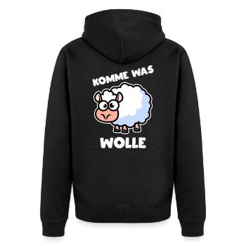 Komme Was Wolle - Unisex Premium Bio Zip Hoodie - Schwarz - Hinten - Nico (187cm)