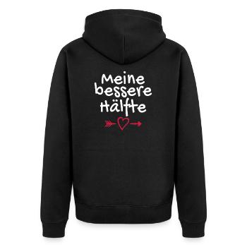 Valentinstag Partnershirt Meine bessere Hälfte - Unisex Premium Bio Zip Hoodie - Schwarz - Hinten - Nico (187cm)