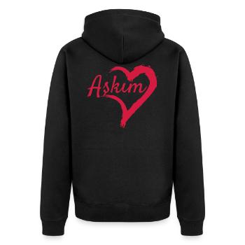 Askim Herz Türkisch - Unisex Premium Bio Zip Hoodie - Schwarz - Hinten - Nico (187cm)