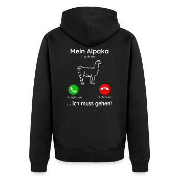 Alpaka Anruf Geschenk lustig Lama Llama Farm - Unisex Premium Bio Zip Hoodie - Schwarz - Hinten - Nico (187cm)