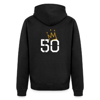 50 Krone 50. Geburtstag - Unisex Premium Bio Zip Hoodie - Schwarz - Hinten - Nico (187cm)