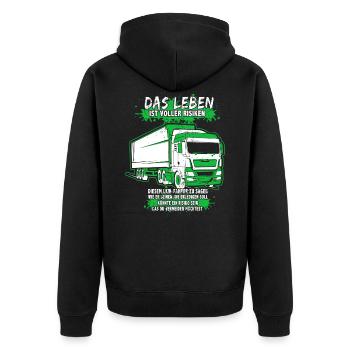 LKW-Fahrer Trucker Fernfahrer Brummi Fahrer - Unisex Premium Bio Zip Hoodie - Schwarz - Hinten - Nico (187cm)