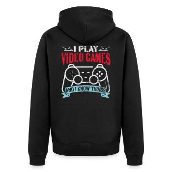 I play Video Games - Unisex Premium Organic Zip Hoodie - black - Back - Nico (187cm)