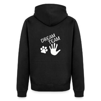 Dream Team Hand Pfote - Unisex Premium Bio Zip Hoodie - Schwarz - Hinten - Nico (187cm)