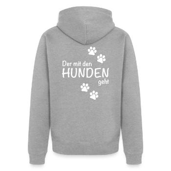 Der mit den Hunden geht - Unisex Premium Bio Zip Hoodie - Grau meliert - Hinten - Nico (187cm)