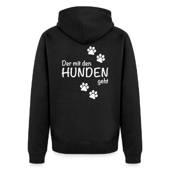 Der mit den Hunden geht - Unisex Premium Bio Zip Hoodie - Schwarz - Hinten - Nico (187cm)