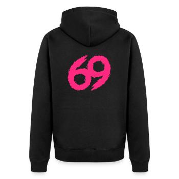 69 Symbol Zahl Rosa - Unisex Premium Bio Zip Hoodie - Schwarz - Hinten - Nico (187cm)