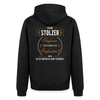 Stiefvater Einer Stieftochter - Unisex Premium Bio Zip Hoodie - Schwarz - Hinten - Nico (187cm)
