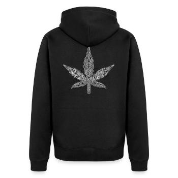 Keltischer Knoten Cannabisblatt weiß - Unisex Premium Bio Zip Hoodie - Schwarz - Hinten - Nico (187cm)