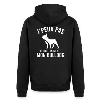J'peux pas / Bulldog / Chien humour bouledogue - Veste à capuche bio Premium Unisexe - noir - Dos - Nico (187cm)