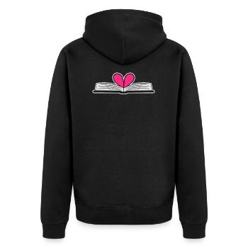 Buch Herz Lesen Geschenk - Unisex Premium Bio Zip Hoodie - Schwarz - Hinten - Nico (187cm)